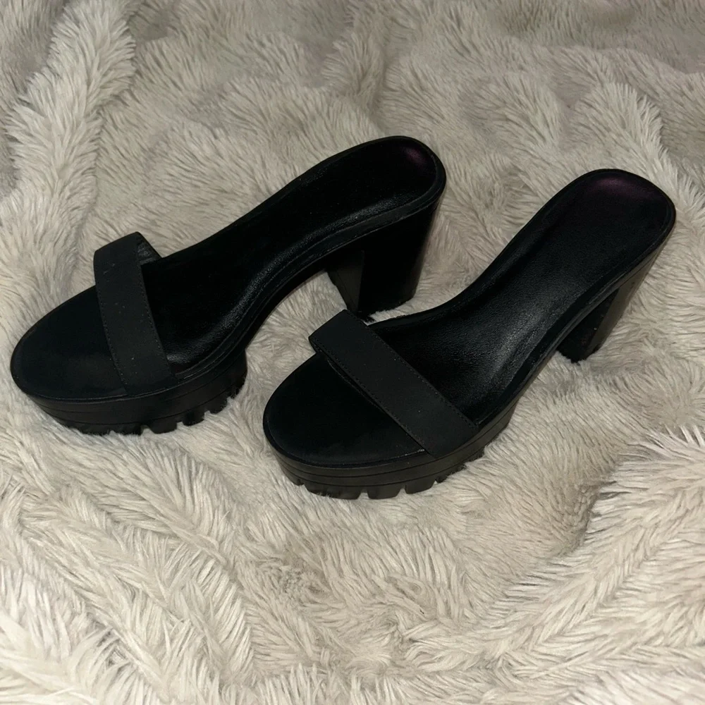 Black Platform Slide Heels - Picture 2 of 4